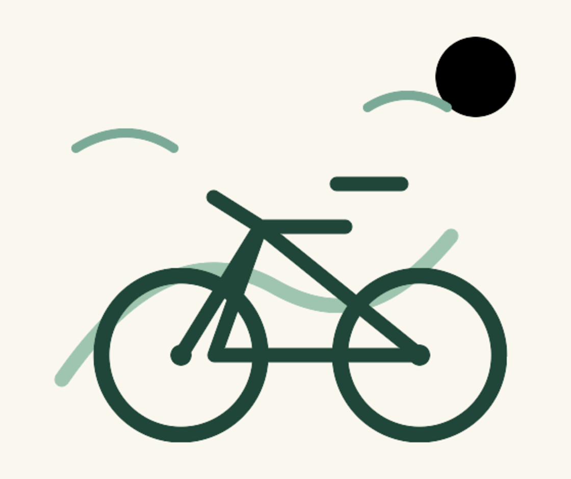 Illustration eines Fahrrads vor einer grünen Landschaft